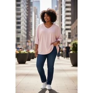 LANDS' END Women's Top 3X (24W-26W) Pink Batwing Sleeve Pullover Tunic Blouse